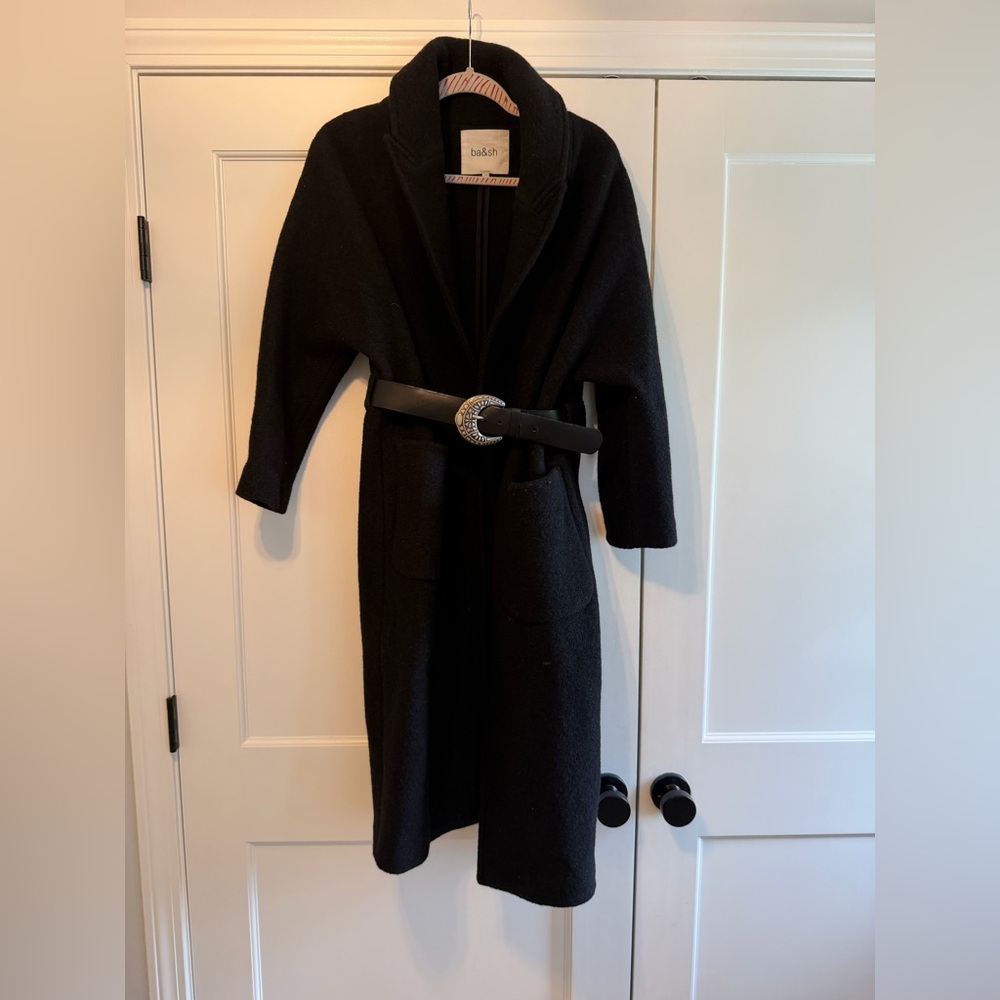 ba&sh black Wool Coat with leather belt